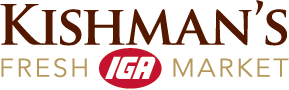 A theme footer logo of Kishman's IGA
